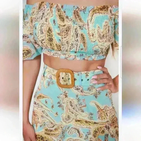 2-Piece Latiste Off-Shoulder Belted Ruffle Midi Skirt Set - Picture 5 of 6